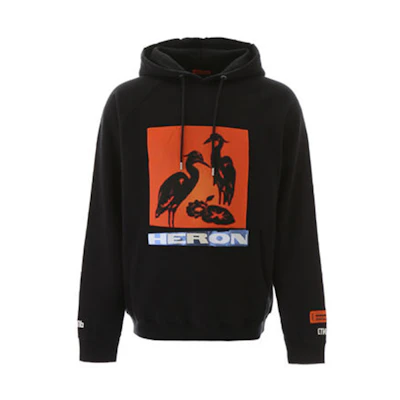 HERON PRESTON Black Hoodie with Raglan Sleeves and Heron Tape Graphic. HMBB001F198080030488