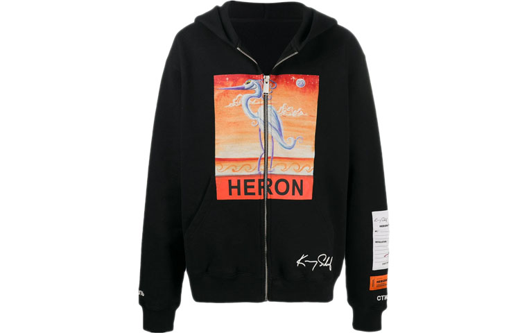 Heron Preston Black Hoodie with White Heron Print HMBE004F20JER0061020