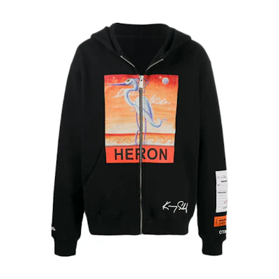 Heron Preston Black Hoodie with White Heron Print HMBE004F20JER0061020