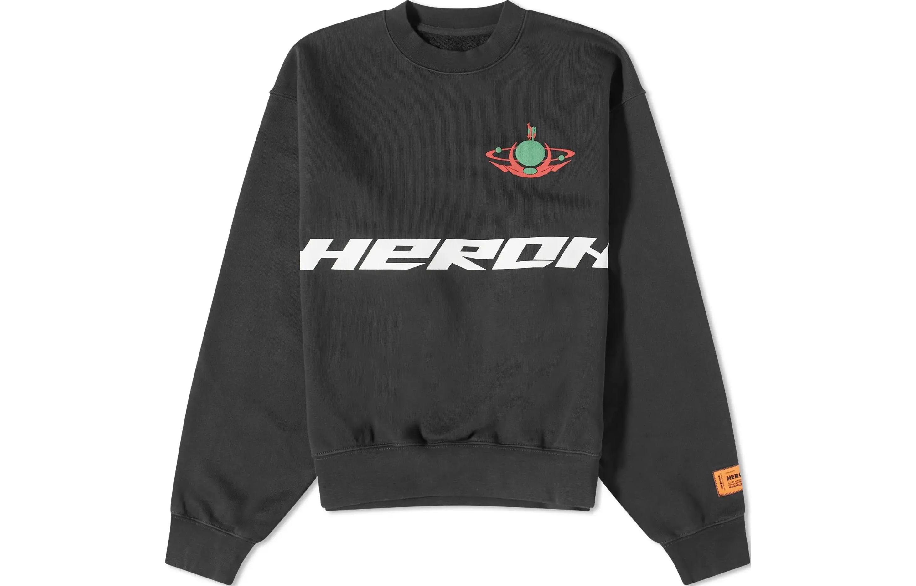 Heron Preston Black Logo Print Embroidered Loose Fit Crewneck Sweatshirt Men HMBA020F23JER0071050