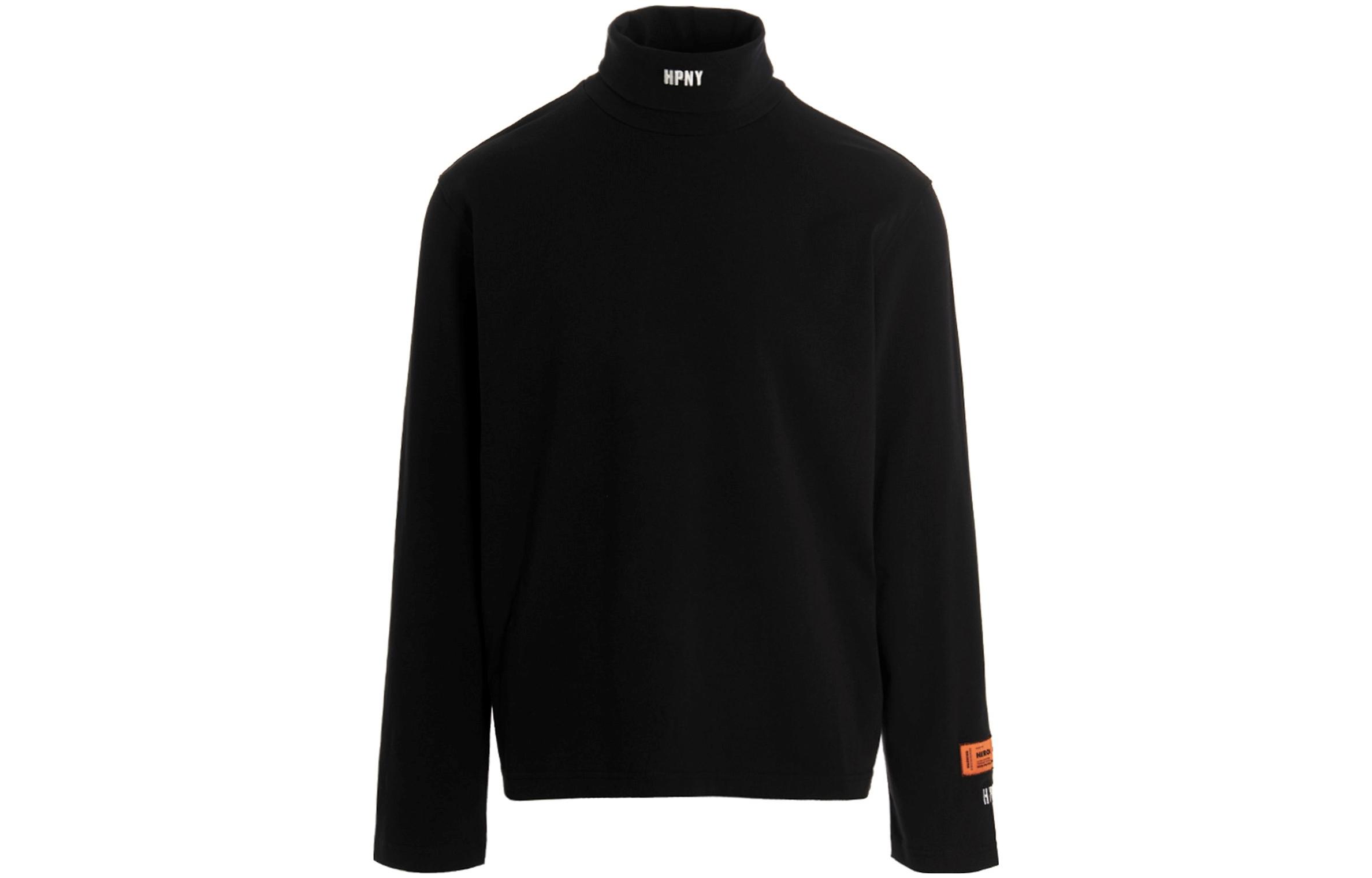 HERON PRESTON Black Turtleneck Long Sleeve Tee with Letter Print for Men HMAB027C99JER0021001