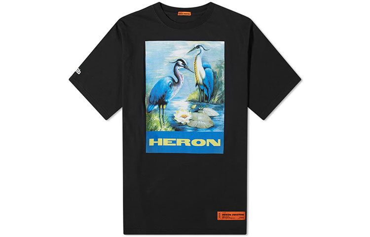 Heron Preston Blue Crane Oil Painting Tee Black . HMAA001F197600010488