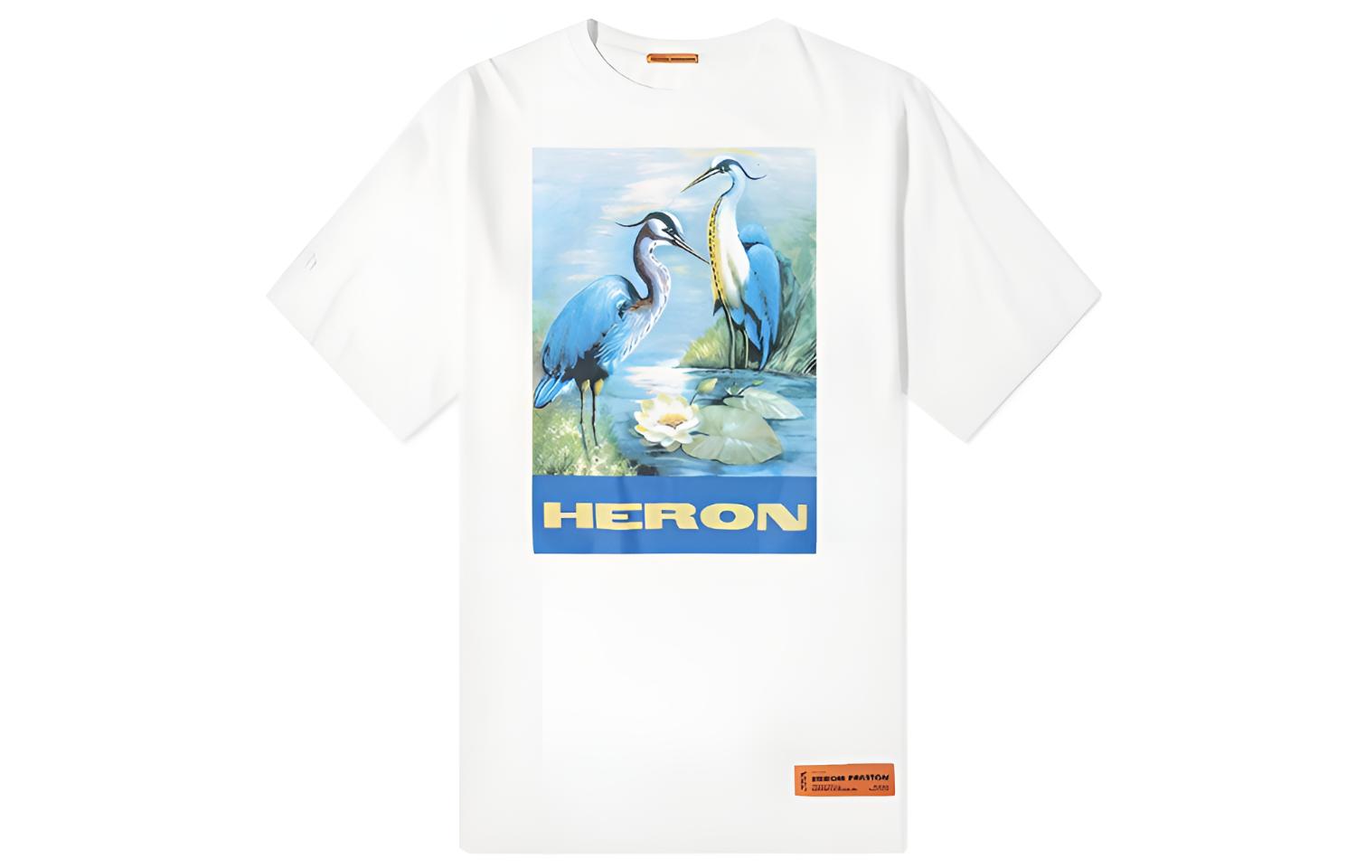Heron Preston Blue Crane Oil Painting White T-Shirt HMAA001F197600010288