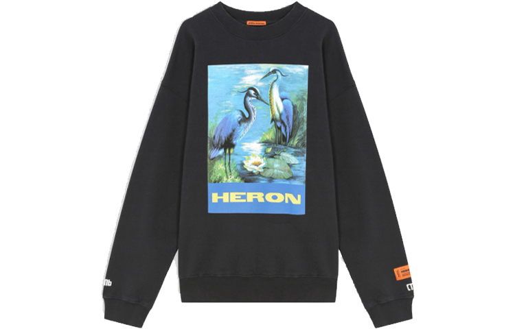 Heron Preston Blue Heron Oil Painting Crewneck Sweatshirt Black () HMBA003F198080010488