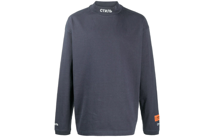 HERON PRESTON Blue Mock Neck Long Sleeve Tee with Letter Print HMAB017F20JER0014501