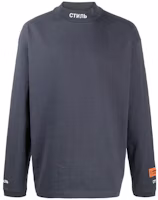 HERON PRESTON Blue Mock Neck Long Sleeve Tee with Letter Print HMAB017F20JER0014501 HERON PRESTON Blue Mock Neck Long Sleeve Tee with Letter Print HMAB017F20JER0014501