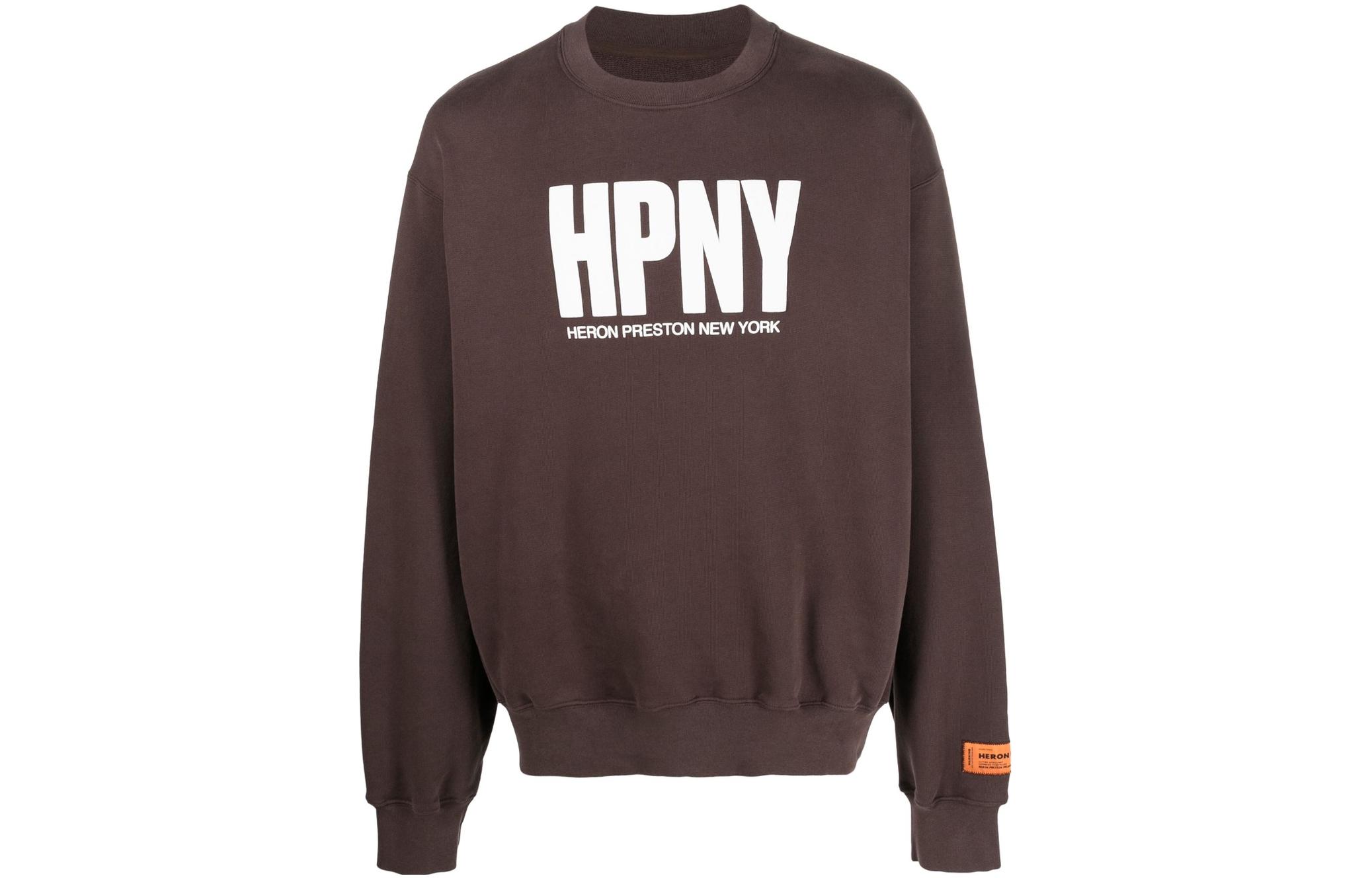 Heron Preston Brown Crewneck Oversized Letter Print Long Sleeve Sweatshirt Men HMBA020F23JER0016001