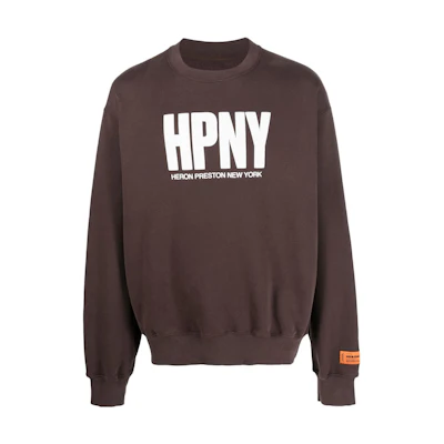 Heron Preston Brown Crewneck Oversized Letter Print Long Sleeve Sweatshirt Men HMBA020F23JER0016001