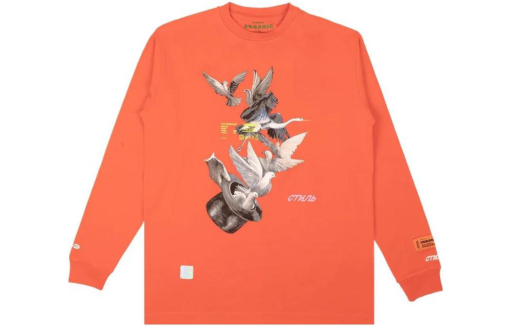 Heron Preston Carrier Pigeon Printed Orange Pullover Sweatshirt Men HMAB002S196000492188