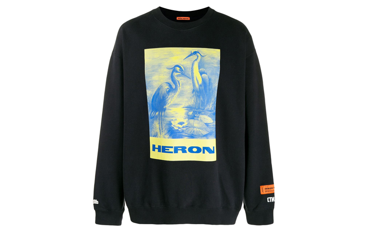 Heron Preston Classic Crane Graphic Crewneck Sweatshirt Black Mens HMBA003F198090080488