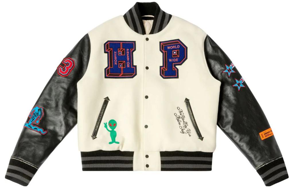 Heron Preston Color Block Logo Print Long Sleeve Jacket Beige HMEK001F23FAB0010425