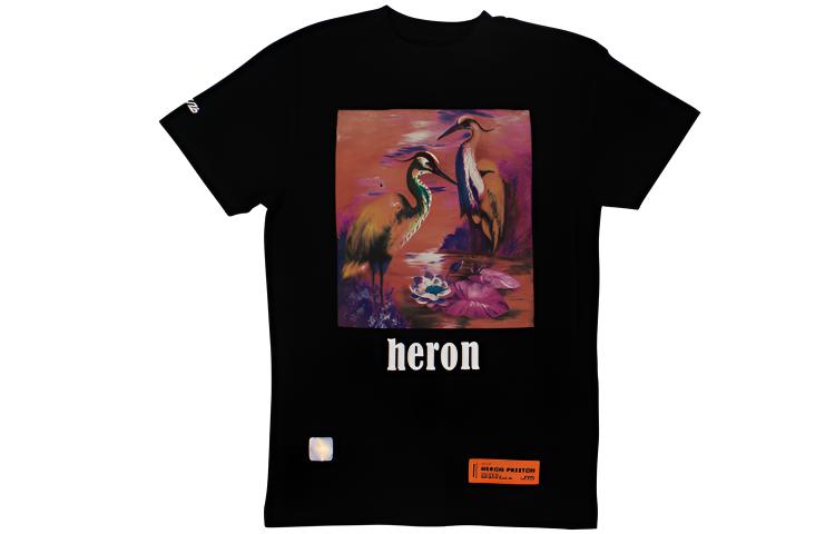 HERON PRESTON Crane Oil Painting Graphic Short Sleeve T-Shirt HWAA007R196320261088