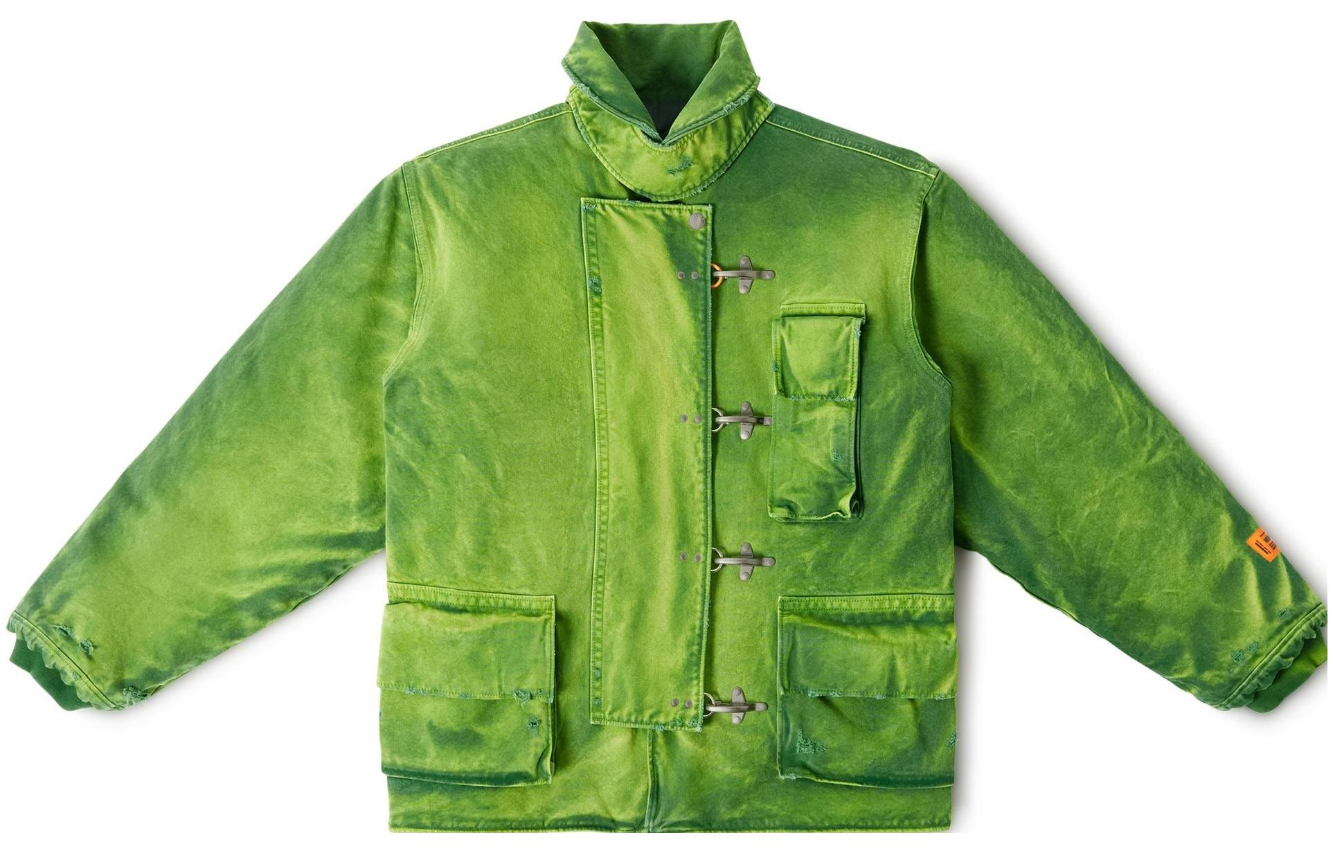 Heron Preston Distressed Canvas Fireman High Neck Jacket Green FW23 HMEA085F23FAB0025500