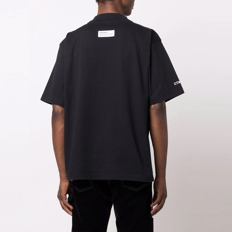 Purchase 헤론 프레스턴 FW21 블랙 알파벳 자수 반팔 티셔츠. HMAA021F21JER0021001