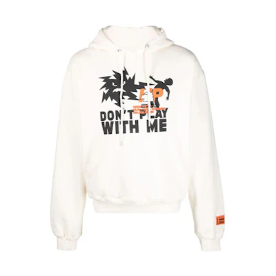 Heron Preston FW21 Cartoon Graphic White Hoodie Pullover with Drawstrings HMBB017F21JER0080410