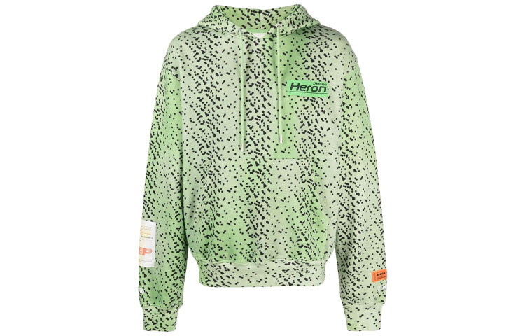Heron Preston FW21 Logo Print Patchwork Drawstring Hoodie Green () HMBB017F21JER0055555
