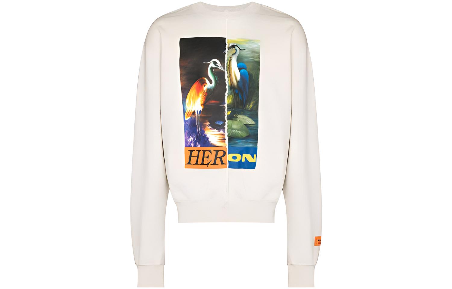 HERON PRESTON FW21 Split Heron Crewneck Sweatshirt Men’s Off-White. HMBA018F21JER0010822