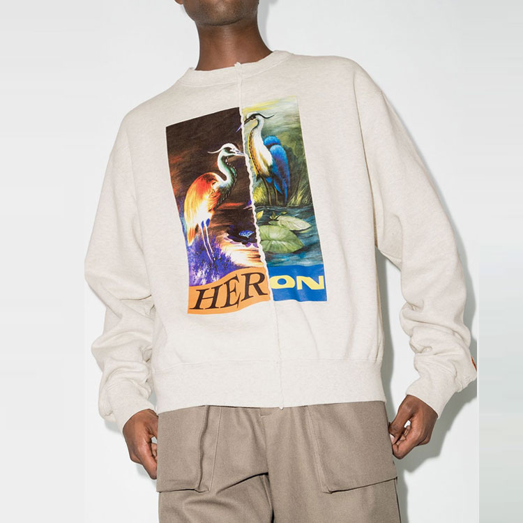 Shop HERON PRESTON FW21 Split Heron Crewneck Sweatshirt Men’s Off-White. HMBA018F21JER0010822