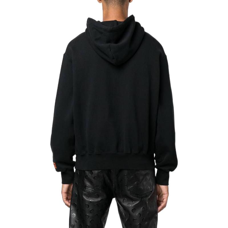 Shop 헤론 프레스톤 FW22 블랙 로고 프린트 드로우스트링 후디. HMBB024F22JER0121010