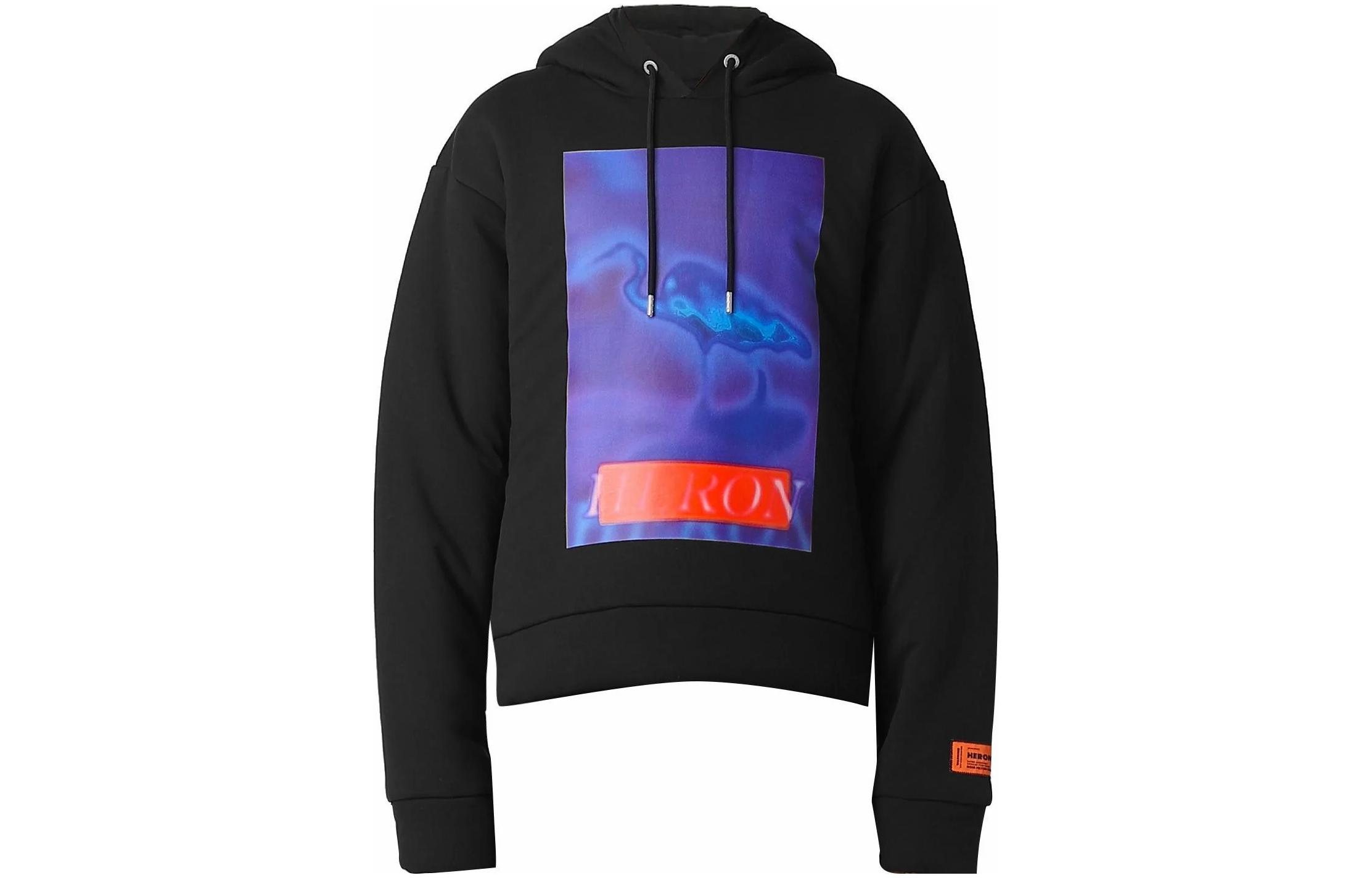 Heron Preston FW22 Black Hoodie with Front Graphic Print for Men HMBB025F22JER0011046