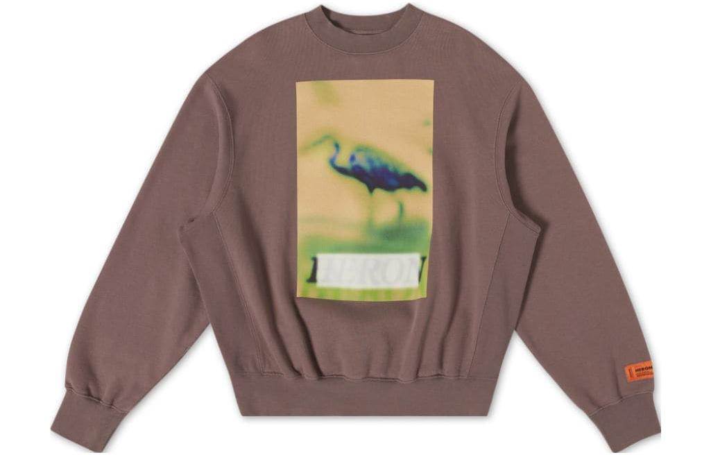 Heron Preston FW22 Graphic Print Brown Crewneck Sweatshirt HMBA020F22JER0030919