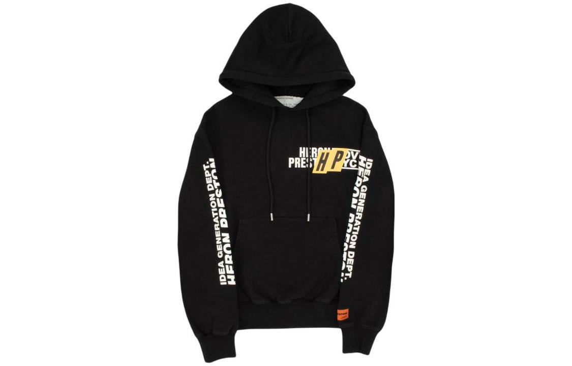 Heron Preston FW22 Letter Print Drawstring Hoodie Black HMBB024F22JER0101001