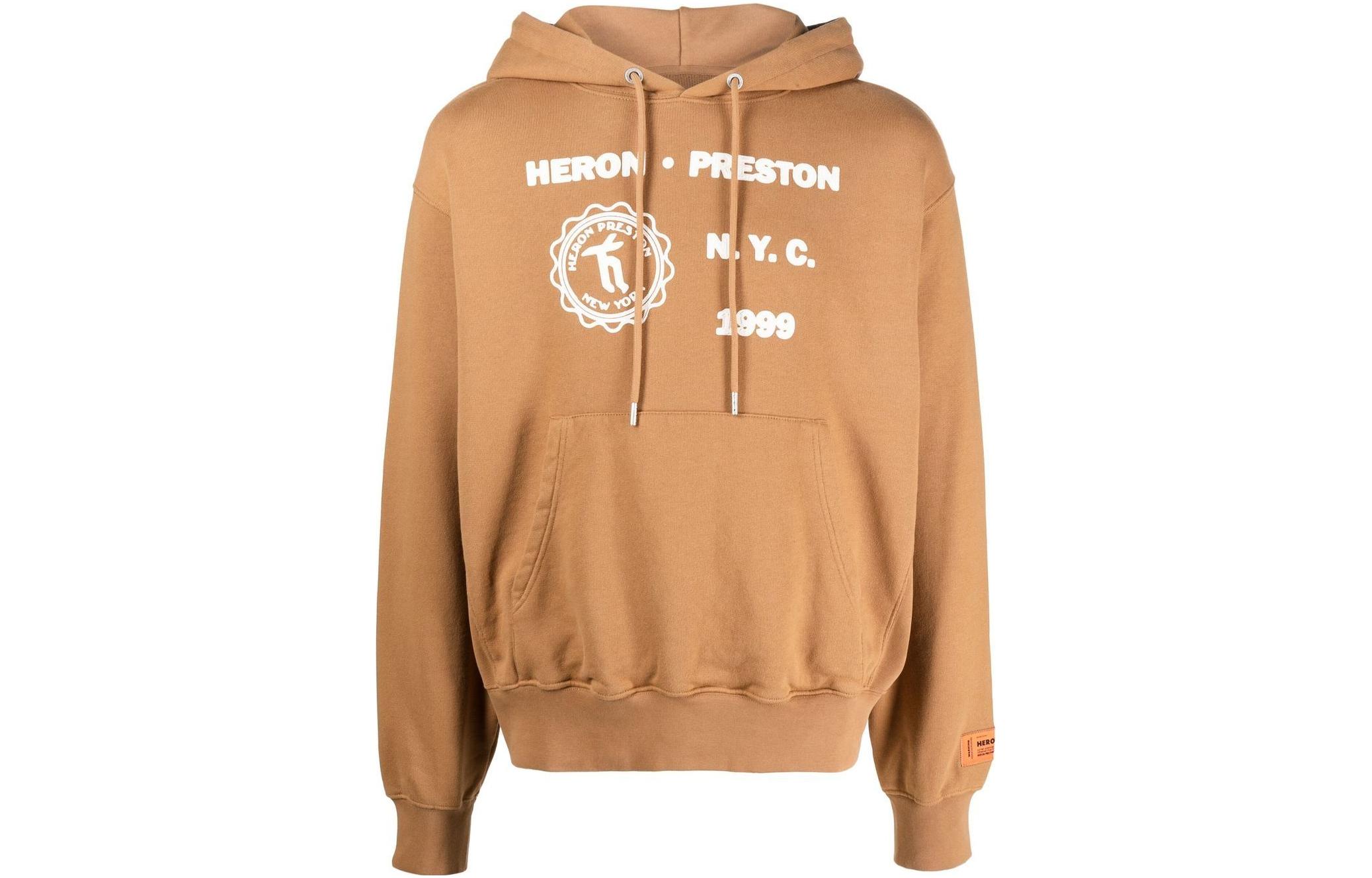 Heron Preston FW22 Logo Print Drawstring Hoodie Brown - Edition HMBB024F22JER0056401