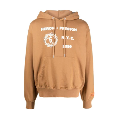 Heron Preston FW22 Logo Print Drawstring Hoodie Brown - Edition HMBB024F22JER0056401