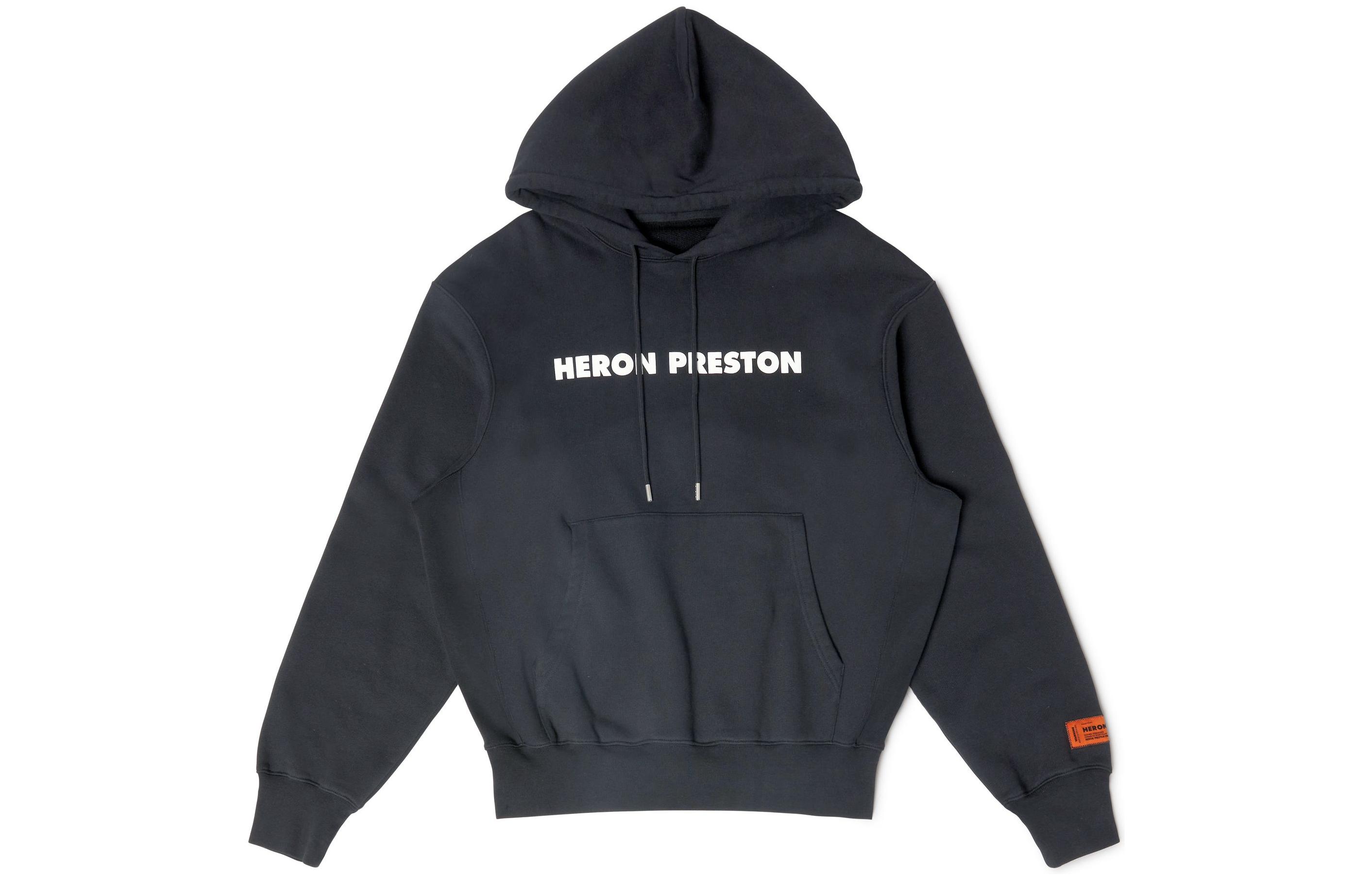 Heron Preston FW22 Logo Print Drawstring Hoodie Navy Blue - HMBB024S23JER0091001