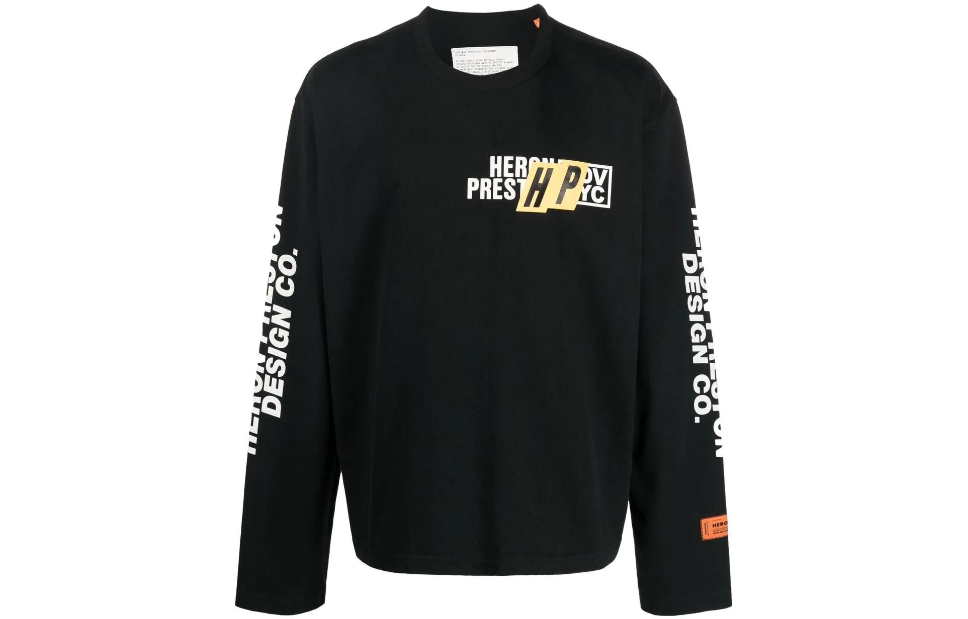 HERON PRESTON FW22 Logo Print Long Sleeve Tee Black HMAB028F22JER0021001