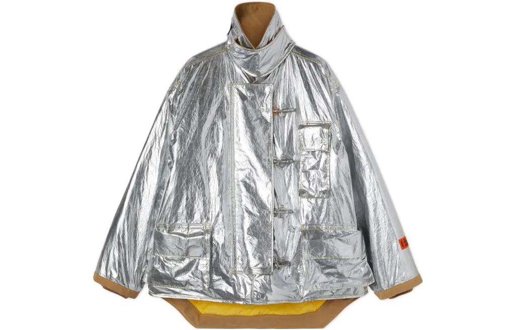 Heron Preston FW22 Silver Asymmetric High-Neck Long-Sleeve Jacket HMEA085F22FAB0027200