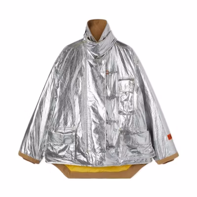Heron Preston FW22 Silver Asymmetric High-Neck Long-Sleeve Jacket HMEA085F22FAB0027200