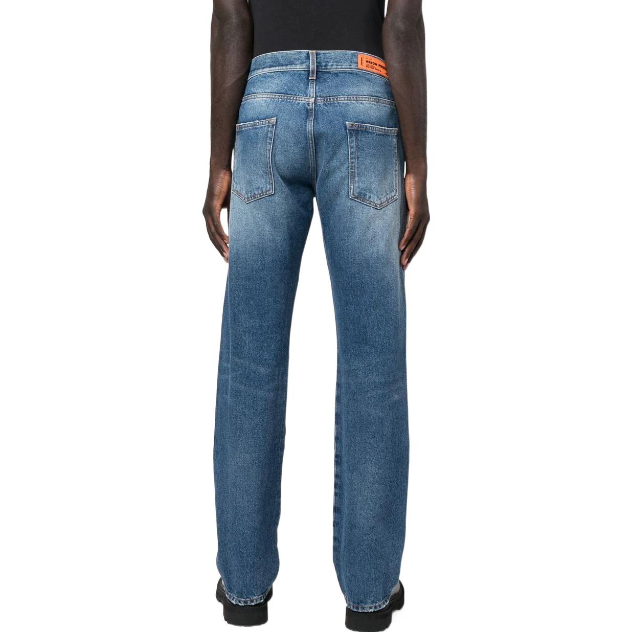 Shop HERON PRESTON FW22 Straight Fit Logo Denim Jeans Blue HMYA010F22DEN0024000