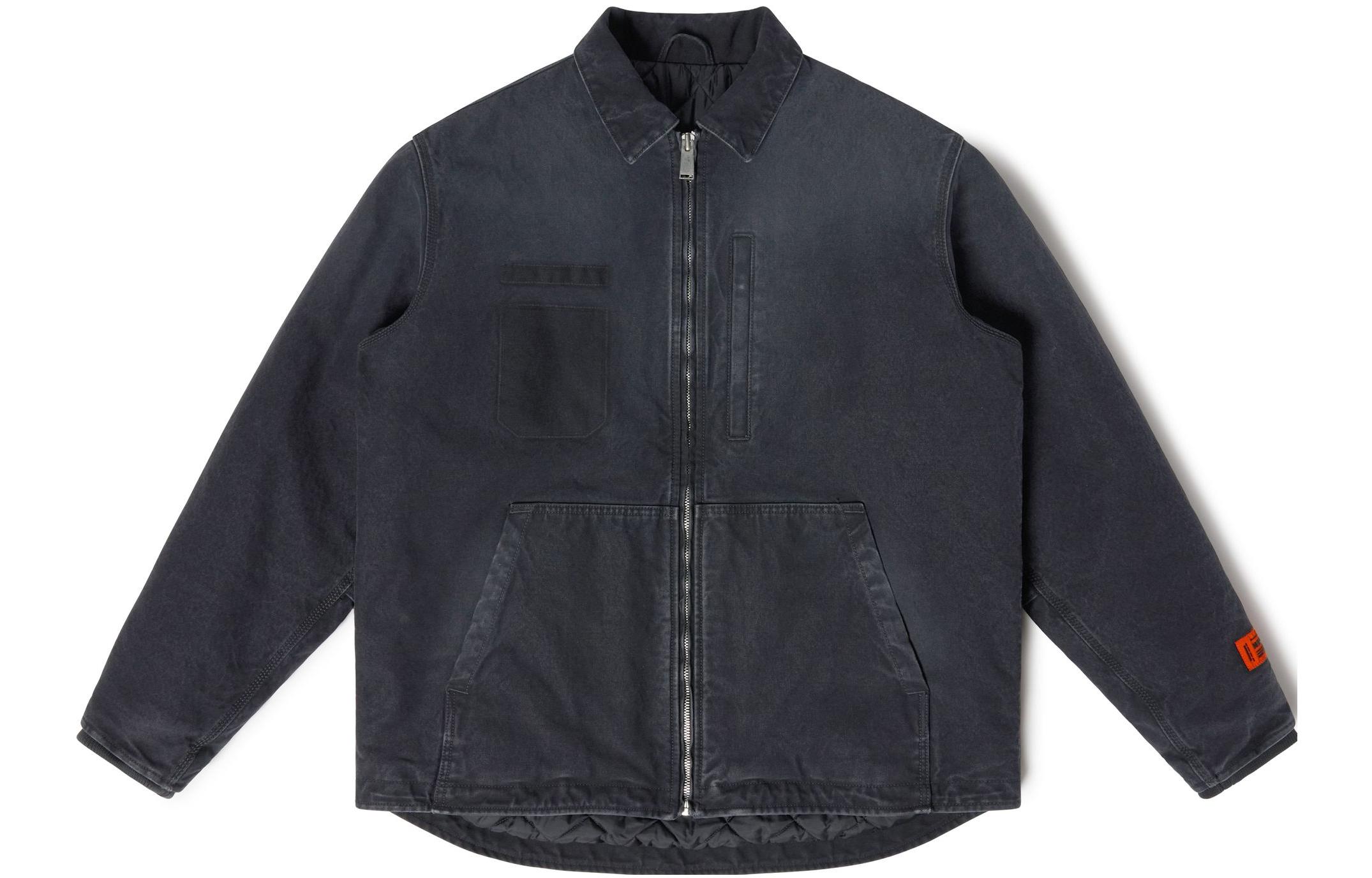 Heron Preston FW22 Washed Zip-Up Collared Jacket Black Men’s Long Sleeve HMEA062S23FAB0021000