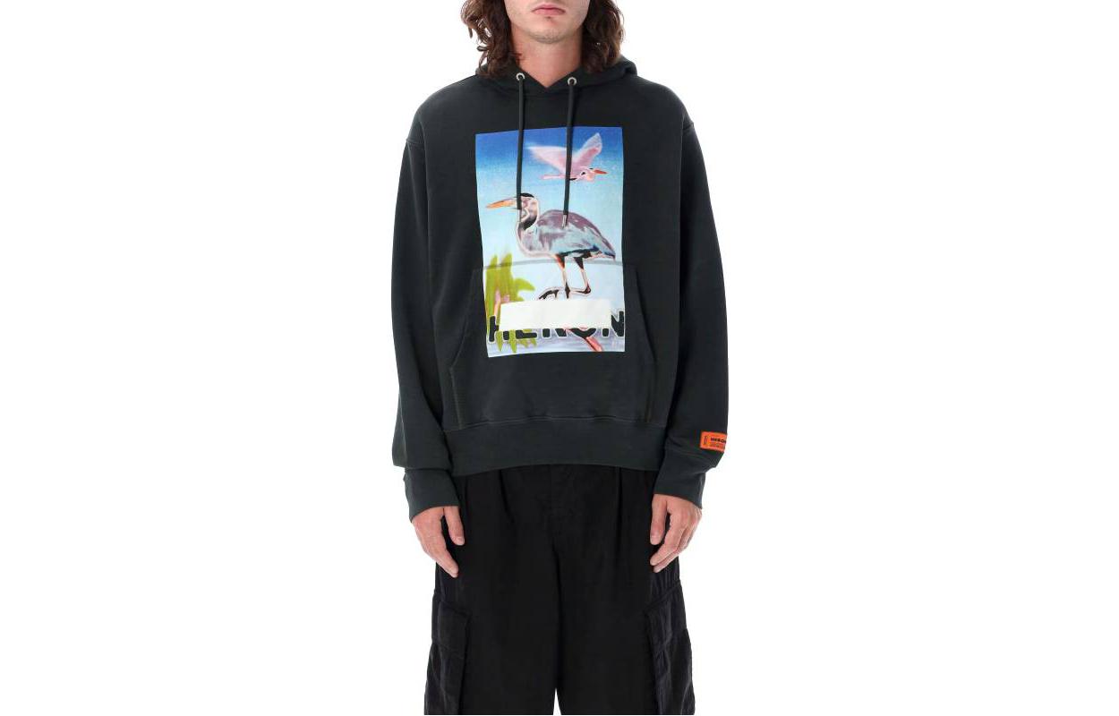 Heron Preston FW23 Animal Print Hoodie Black Pullover Sweatshirt HMBB024F23JER0031037