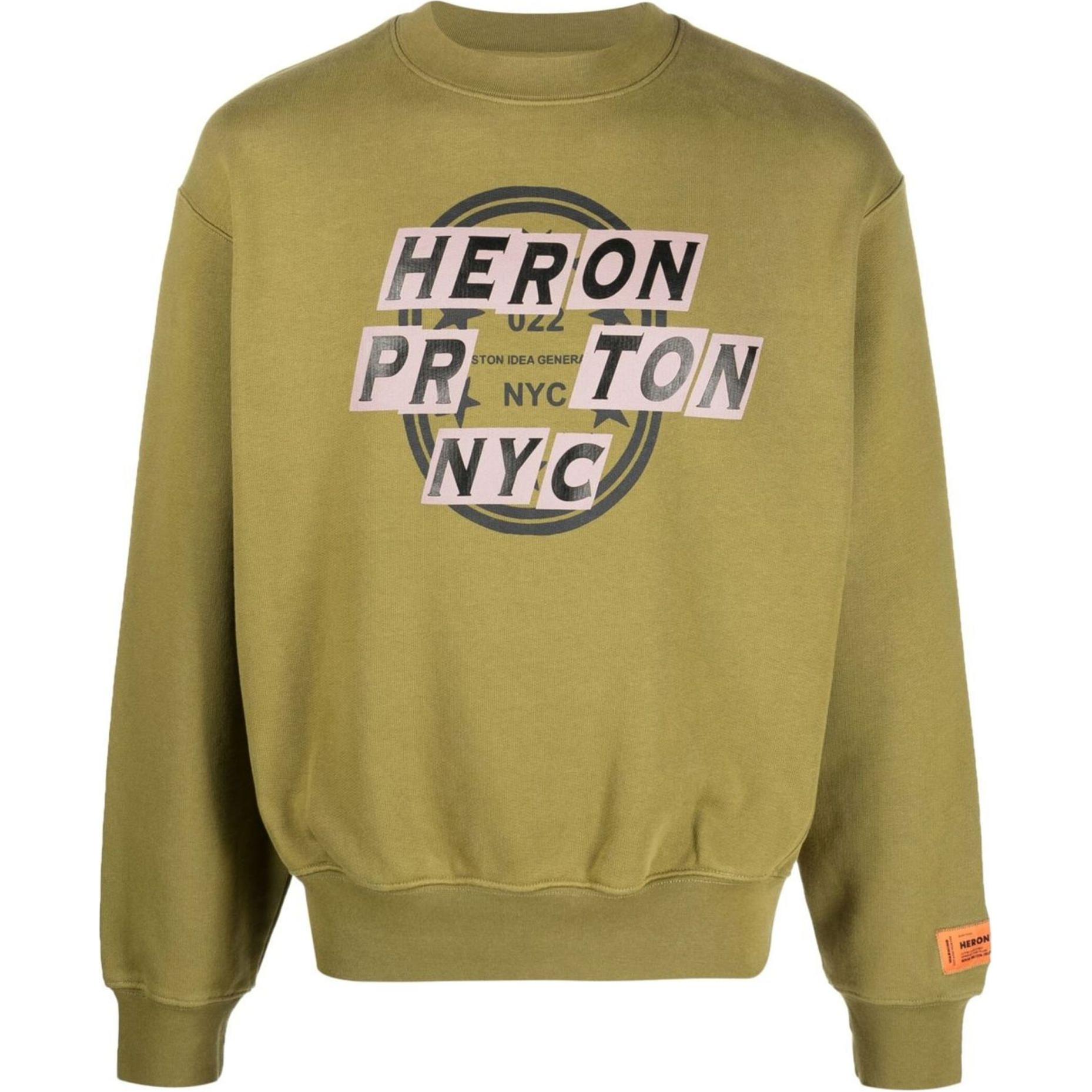 Heron Preston Graphic Logo Print Long Sleeve Sweatshirt Olive Green Men’s HMBA020F22JER0085501