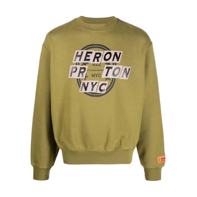 Heron Preston Graphic Logo Print Long Sleeve Sweatshirt Olive Green Men’s HMBA020F22JER0085501