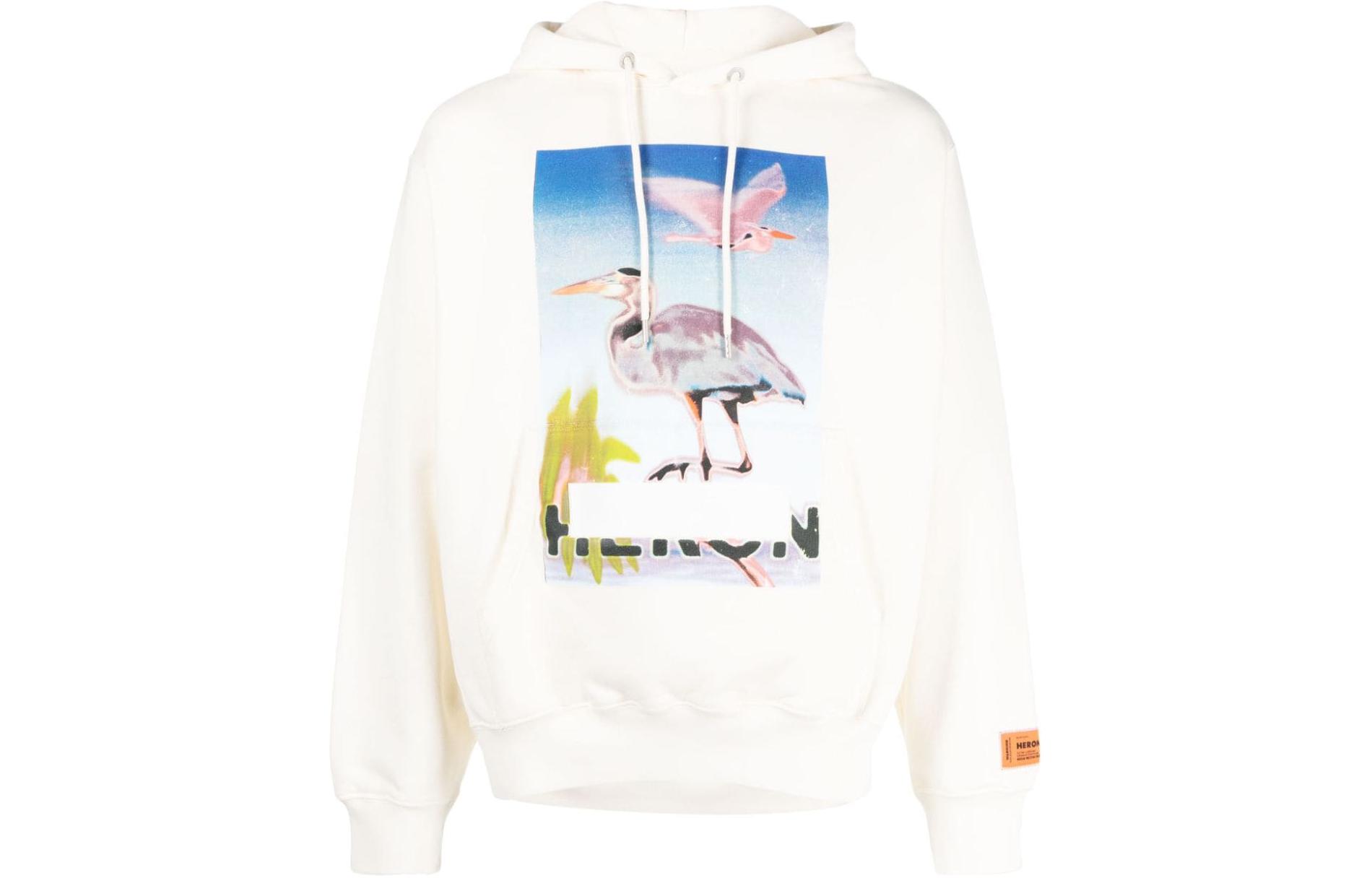 Heron Preston Graphic Print Drawstring Hoodie White () HMBB024F23JER0030437