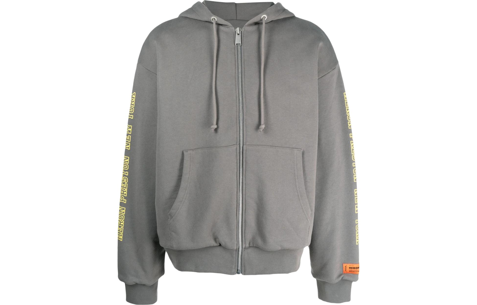 Heron Preston Gray Zip-Up Hoodie with Back Letter Print HMBE010S23JER0010925