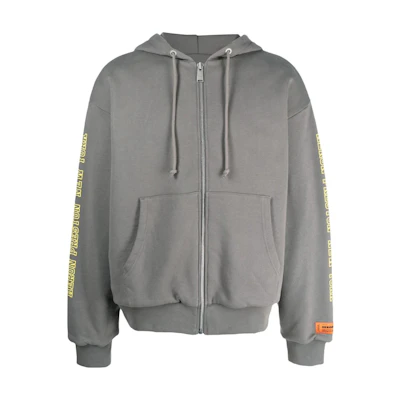 Heron Preston Gray Zip-Up Hoodie with Back Letter Print HMBE010S23JER0010925
