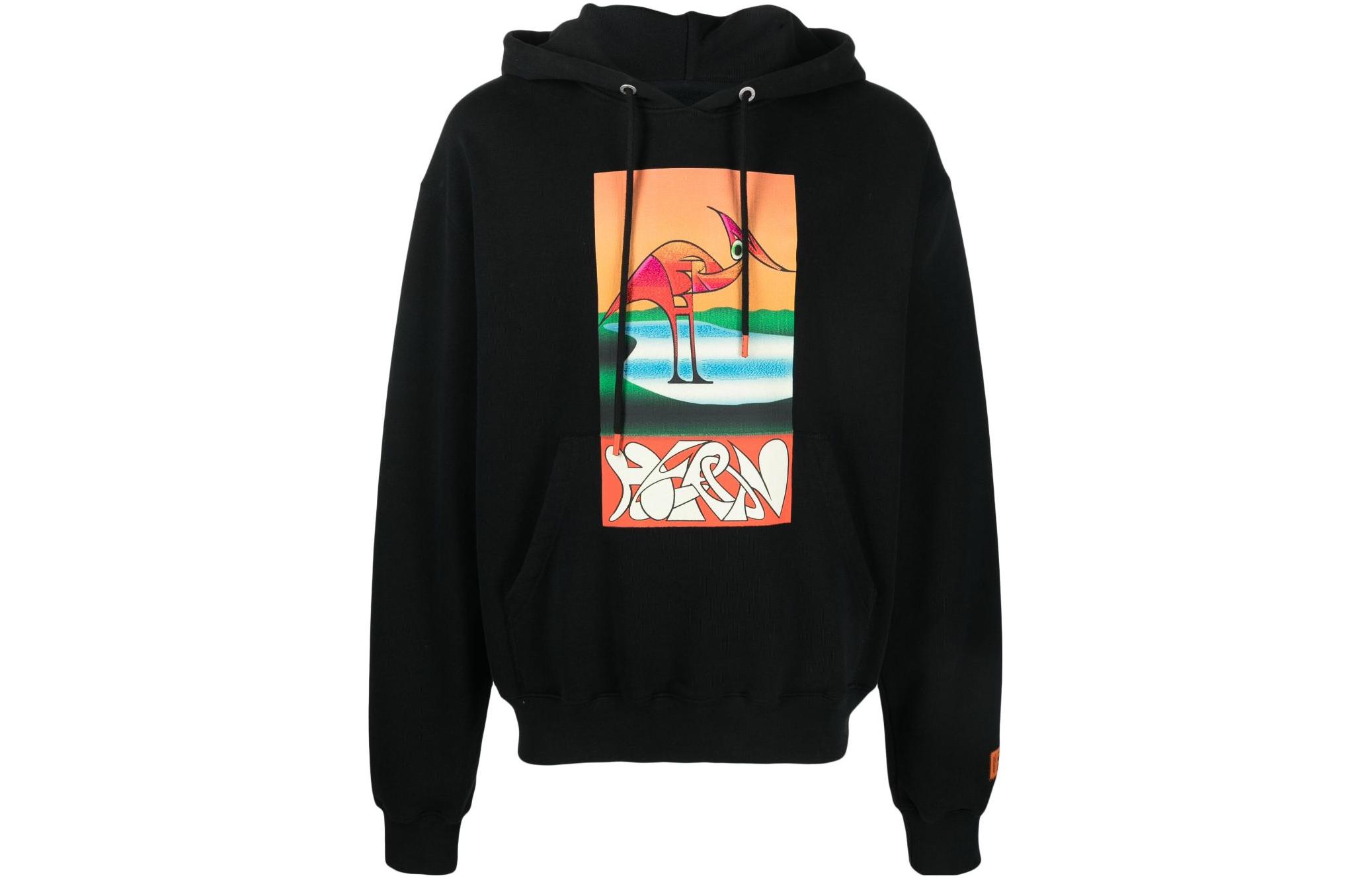 Heron Preston Heron Print Black Hoodie Casual Sweatshirt HMBB017S22JER0061020