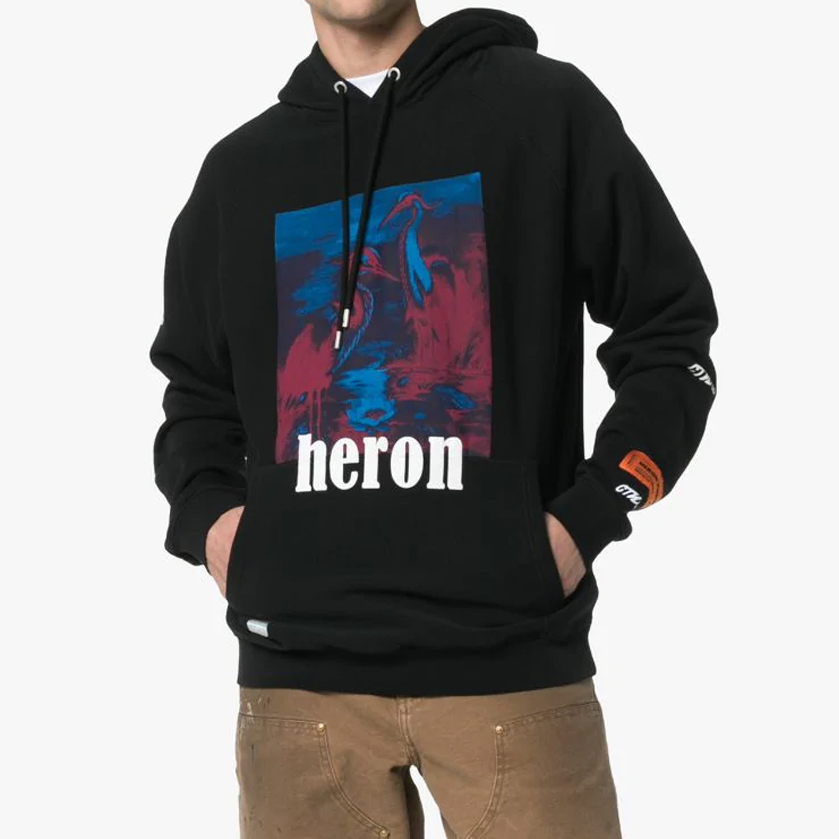 Shop Heron Preston 黑色黑鷺印花連帽衫 男女通用 HMBB001S197570381088