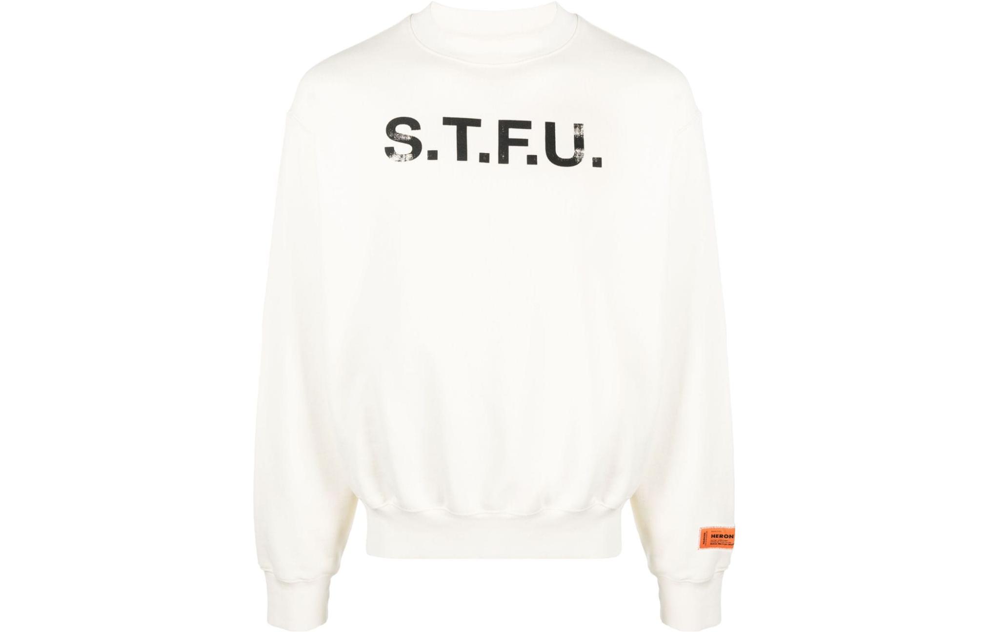 Heron Preston Ivory White Letter Logo Crewneck Long Sleeve Sweater HMBA020F23JER0050432