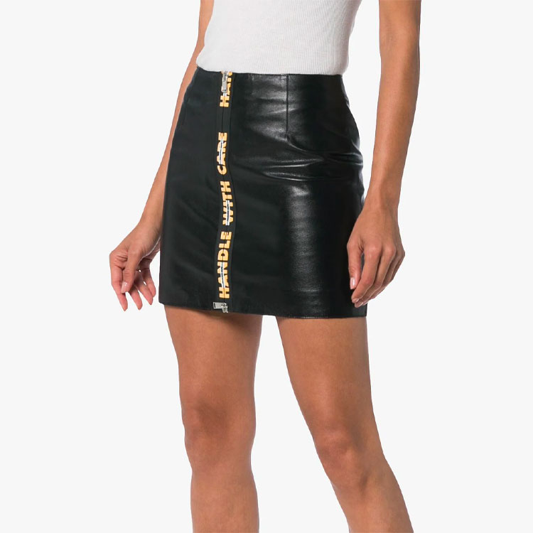 Shop HERON PRESTON Leather Zip Mini Skirt Black HWCC001E186720021019