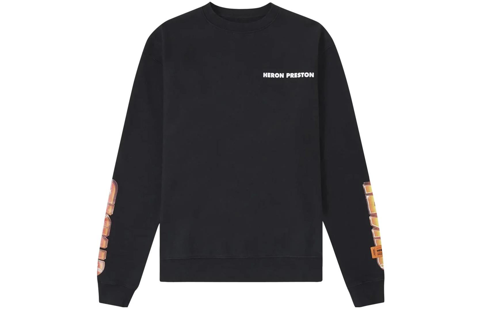 Heron Preston Letter Print Crewneck Long Sleeve Sweatshirt Black () HMBA002S186010531088