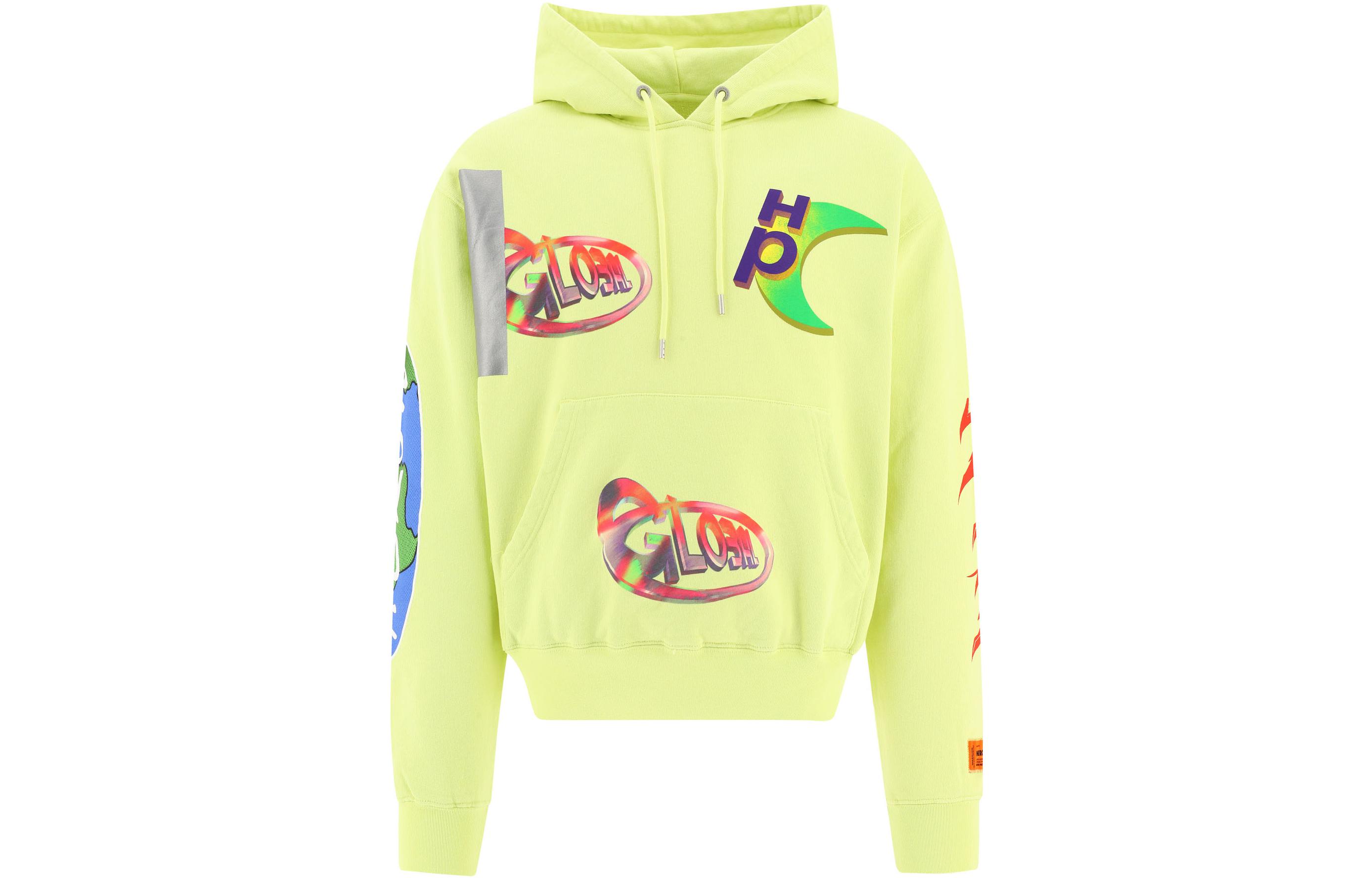 Heron Preston Letter Print Yellow Pullover Hoodie Mens Casual HMBB017S22JER0031545