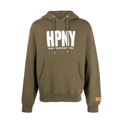 Heron Preston Logo Print Crewneck Sweatshirt Olive Green Mens HMBB024S23JER0035501