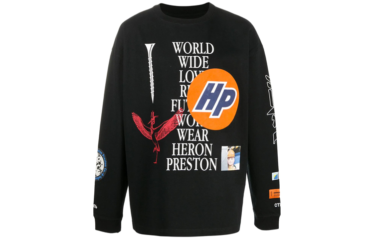 Heron Preston Multi-Logo Print Pullover Sweatshirt Black Long Sleeve HMAB015F20JER0021001