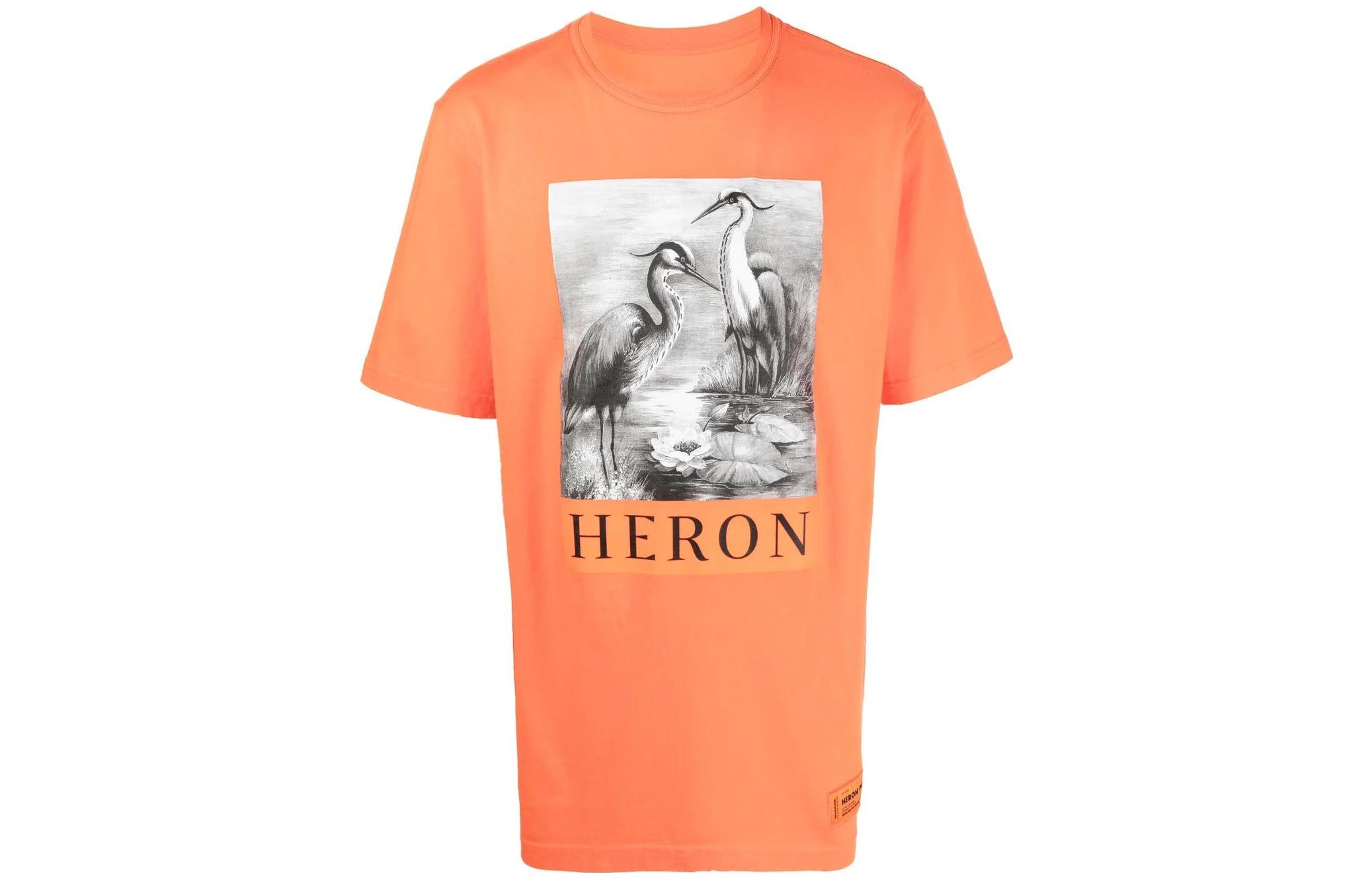 Heron Preston Orange Alphabet Animal Print Crewneck Tee . HMAA026C99JER0012210