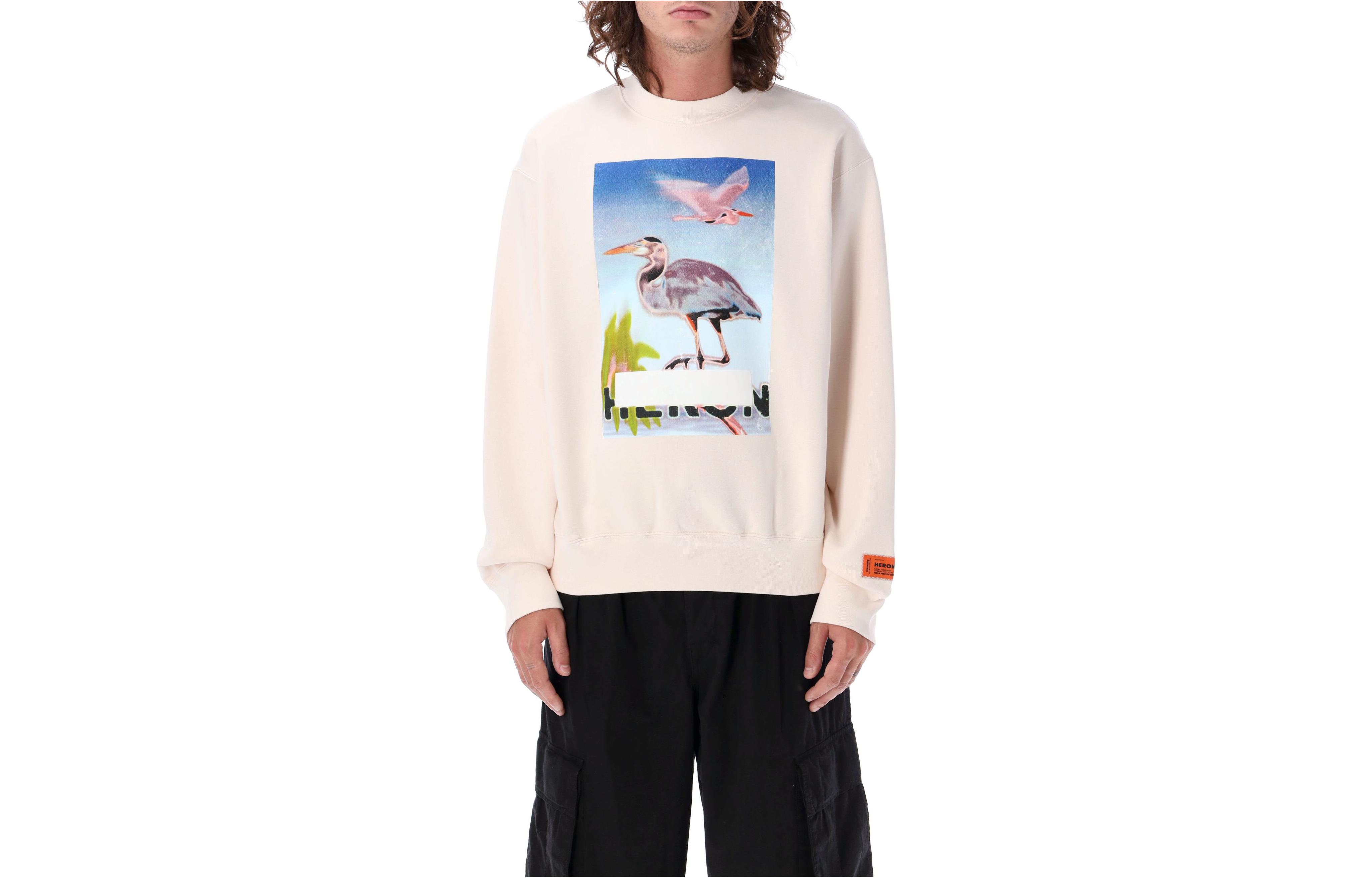 Heron Preston Pink Long Sleeve Crewneck Sweatshirt with Bird Graphic - Men HMBA020F23JER0033037